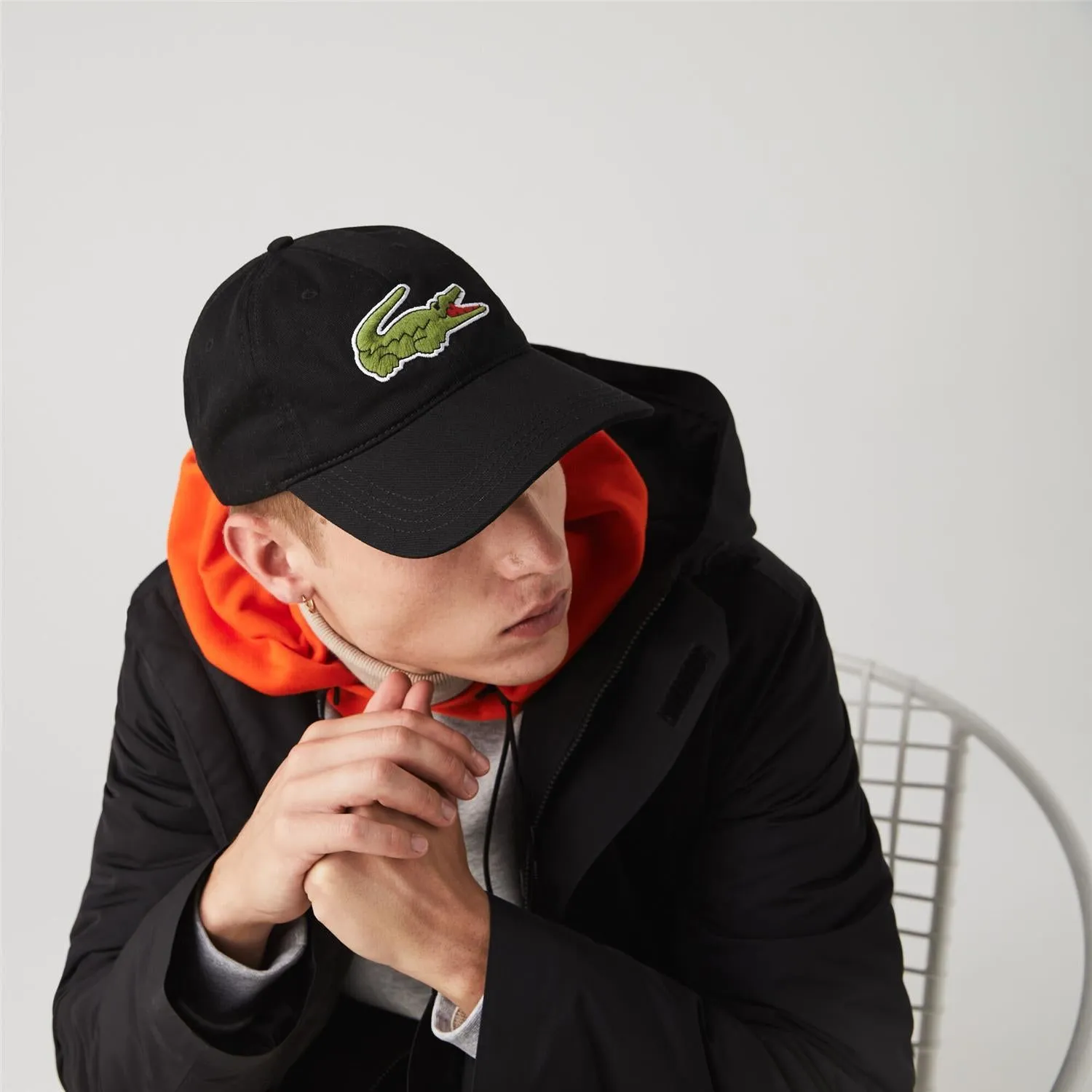 01840 Lacoste Contrast Strap And Oversized Crocodile Cotton Cap