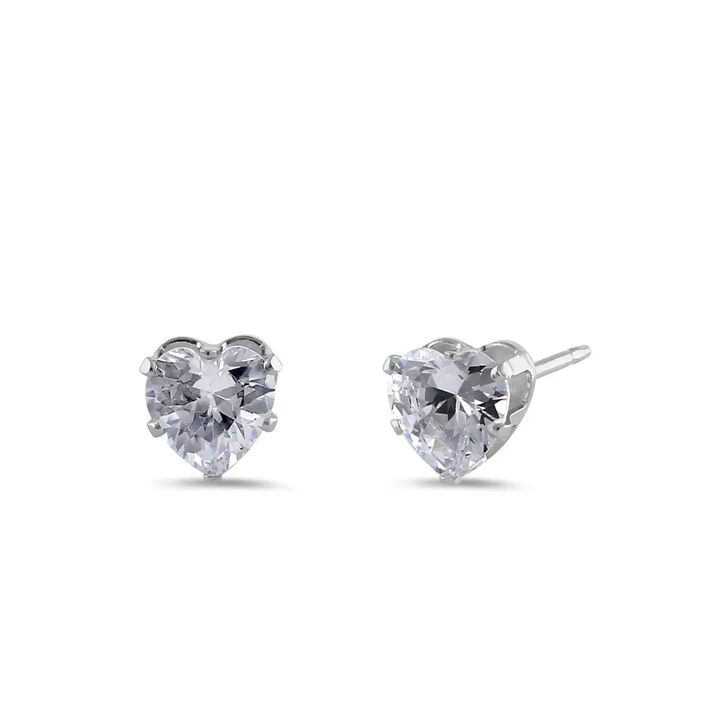 0.44ct Sterling Silver Clear Heart CZ Stud Earrings 5mm