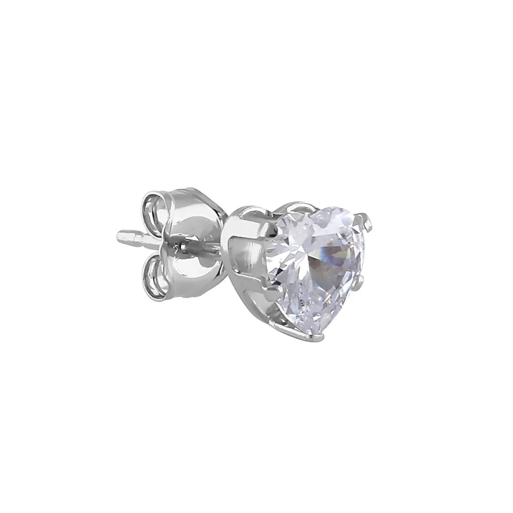 0.44ct Sterling Silver Clear Heart CZ Stud Earrings 5mm