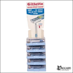 #1086 Gillette Superspeed "Light" Store Display (5 NOS razors), 1955