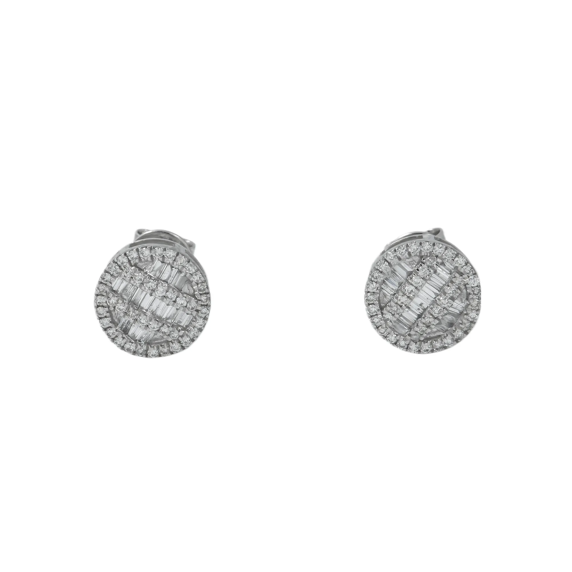 10K GOLD BAGUETTE AND ROUND DIAMOND CLUSTER CIRCLE SHAPE EARRINGS 0.43 CTW