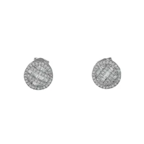 10K GOLD BAGUETTE AND ROUND DIAMOND CLUSTER CIRCLE SHAPE EARRINGS 0.43 CTW