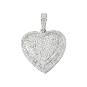 10K GOLD BAGUETTE AND ROUND DIAMOND HEART PENDANT 2.15 CT