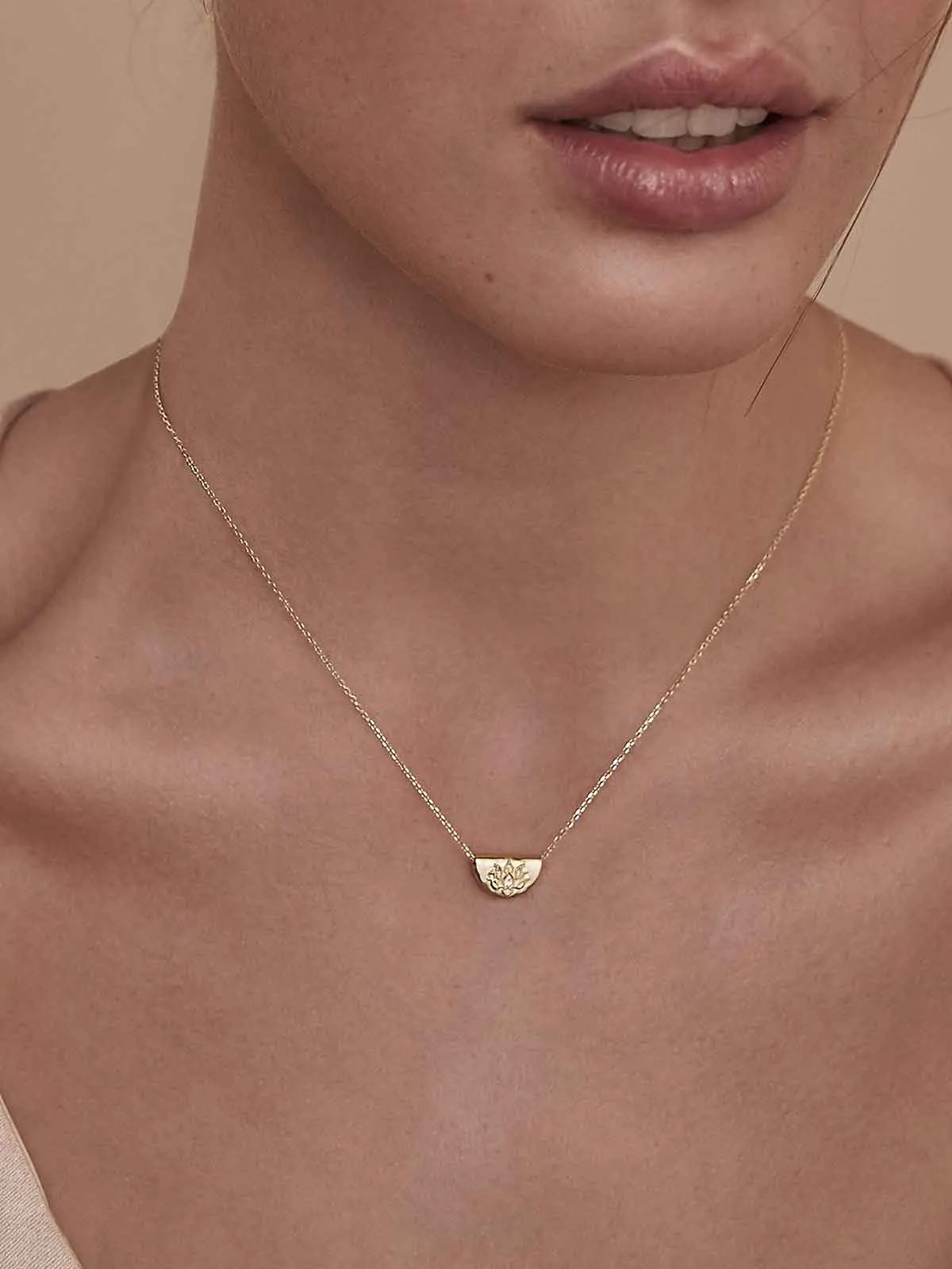 14k Gold Mini Lotus Necklace - Solid Gold