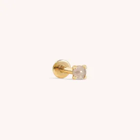 14K Solid Gold Grey Diamond Flatback Earring 2mm