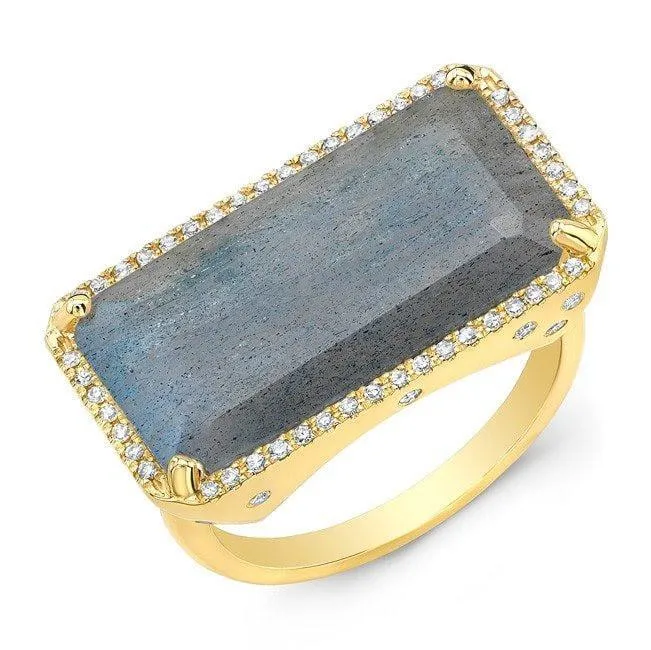 14KT Yellow Gold Diamond Base Labradorite Ring