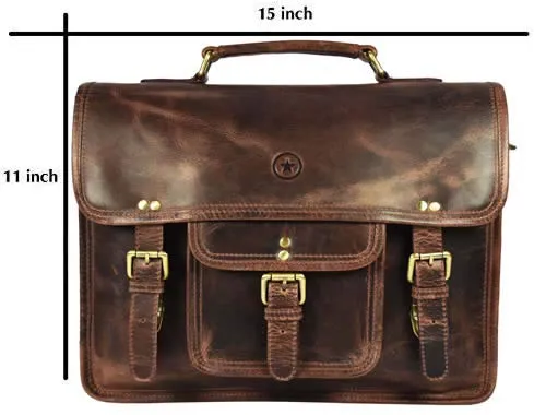 15 inch Vintage Leather Messenger Satchel Bag | Briefcase Laptop Messenger Bag by Aaron Leather