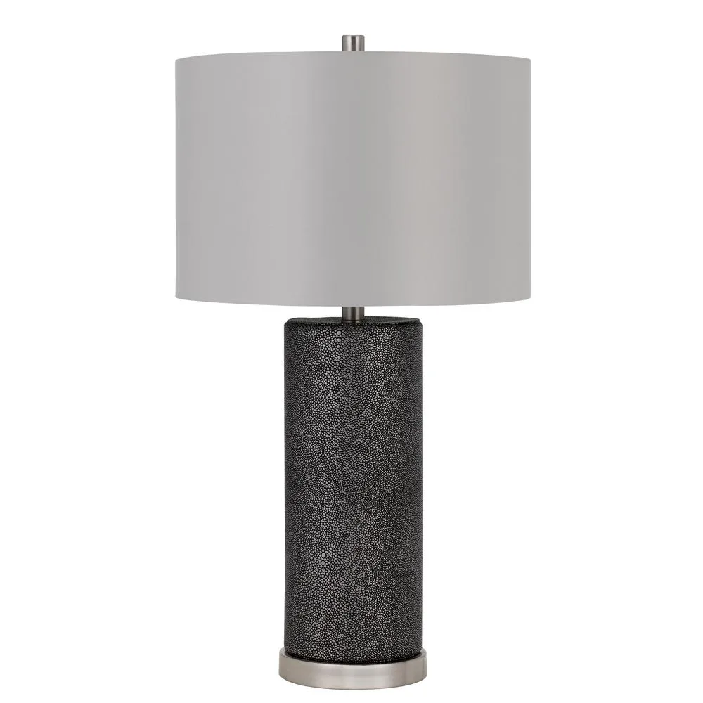 150W 3 Way Graham Ceramic Table Lamp With Hardback Drum Fabric Shade, Black Leathrette By Cal Lighting