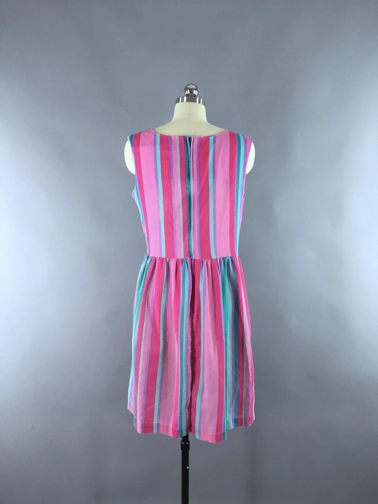 1970s Vintage Pink Striped Cotton Sundress