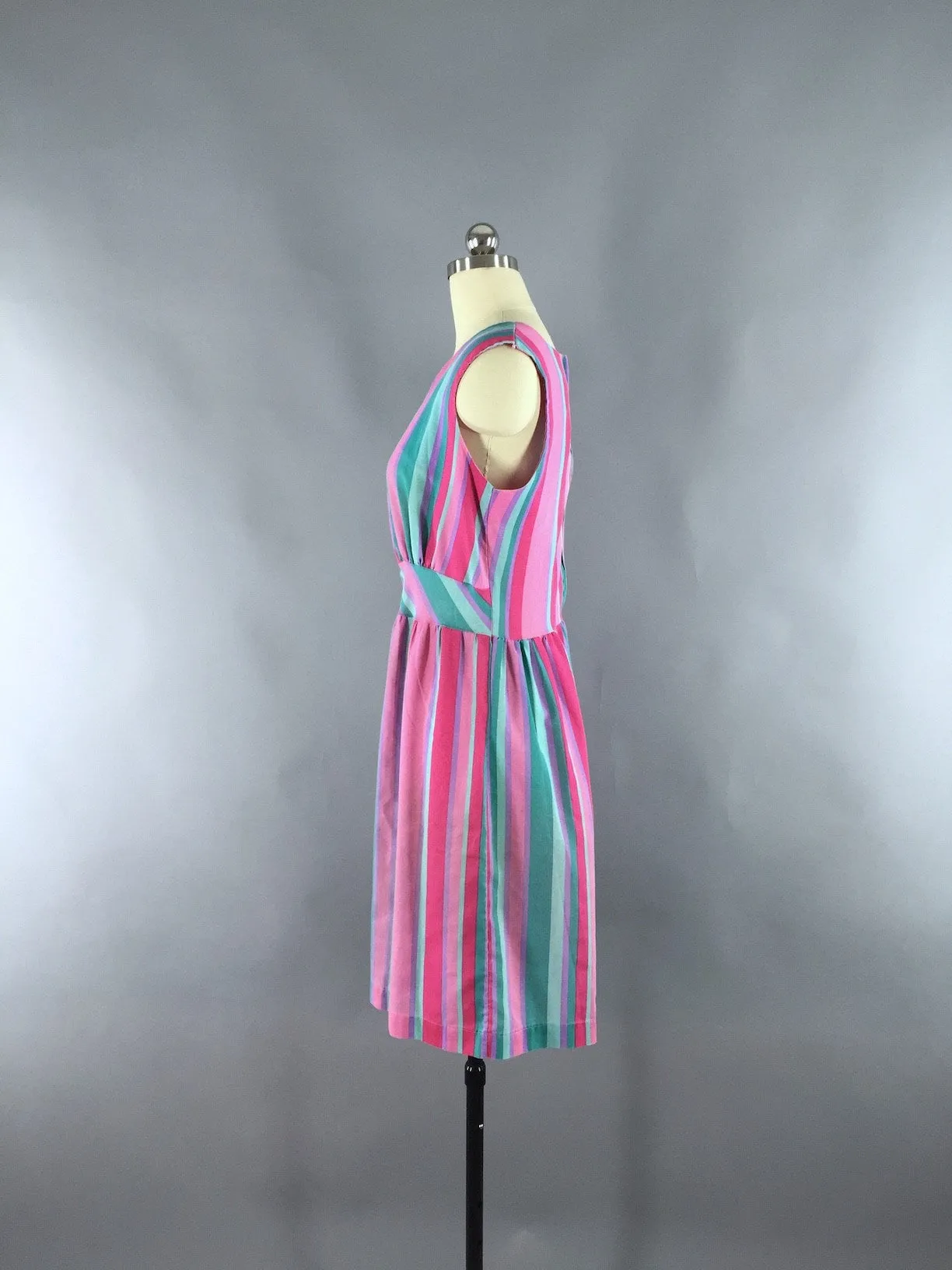 1970s Vintage Pink Striped Cotton Sundress