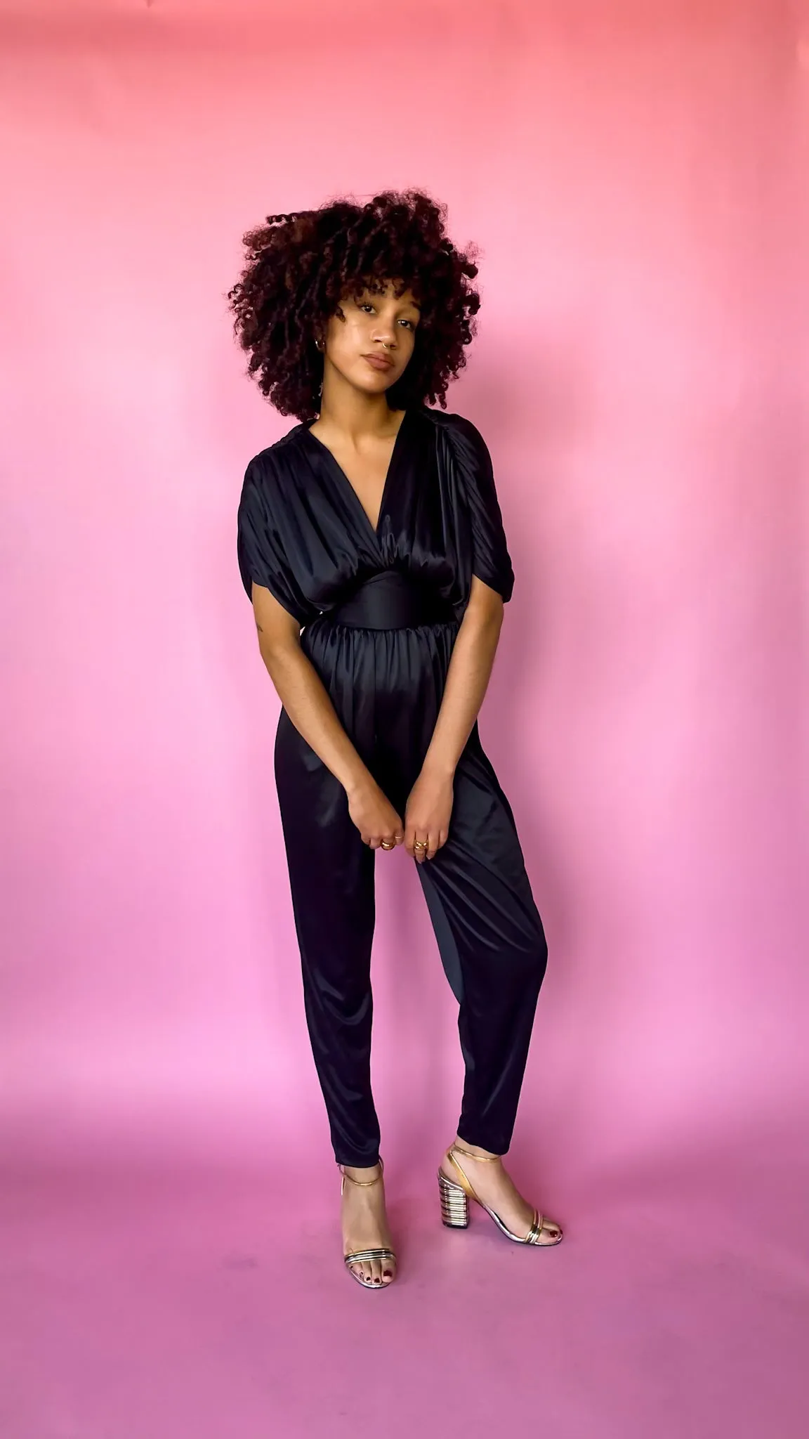 1980s Black Ruched Jumpsuit, sz.XS