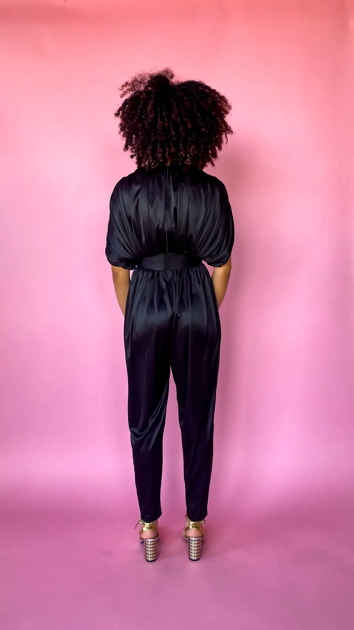 1980s Black Ruched Jumpsuit, sz.XS