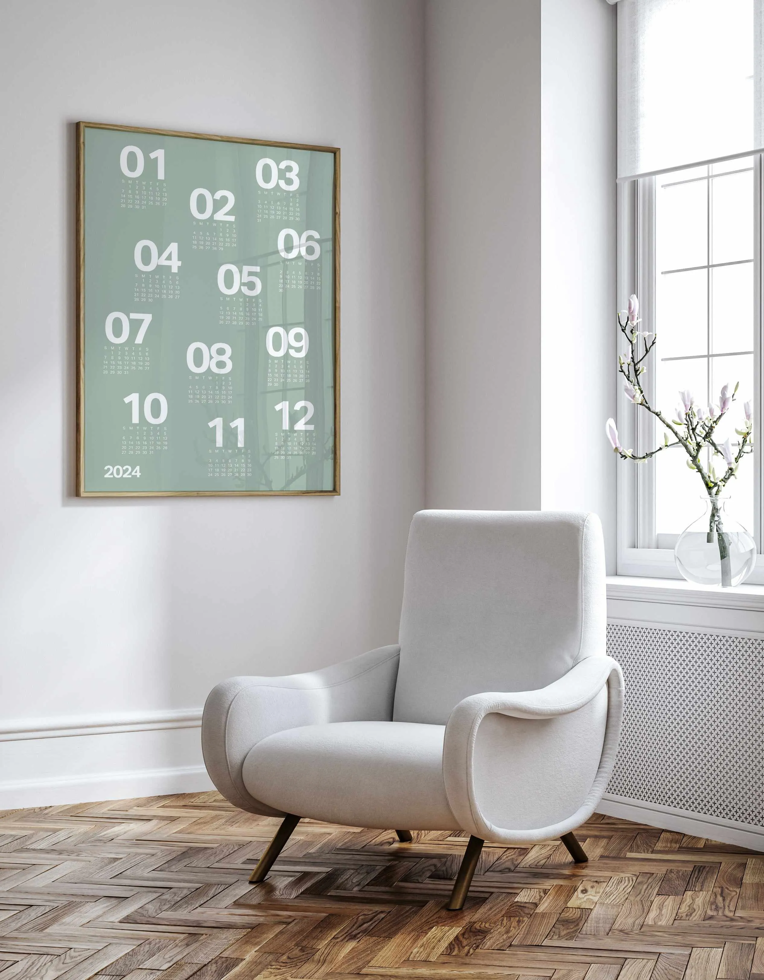 2024 Sage Green Scatter Calendar | Framed Canvas Art Print