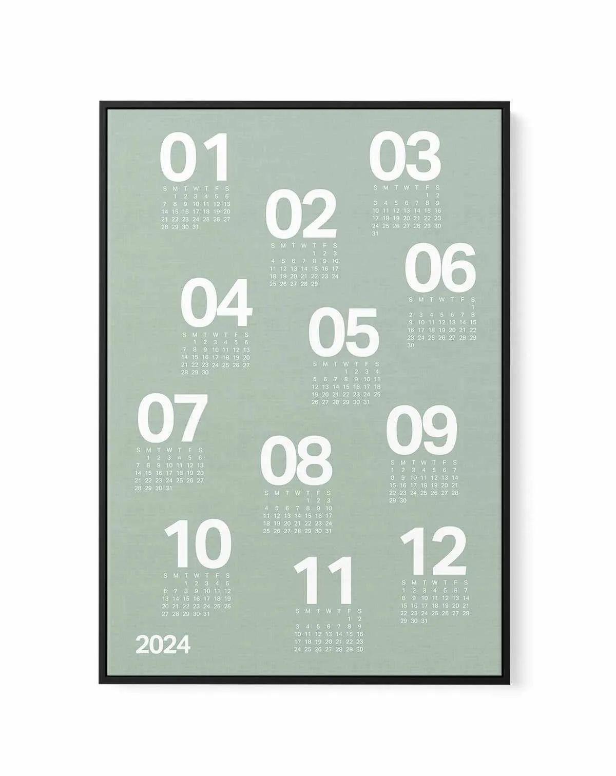 2024 Sage Green Scatter Calendar | Framed Canvas Art Print