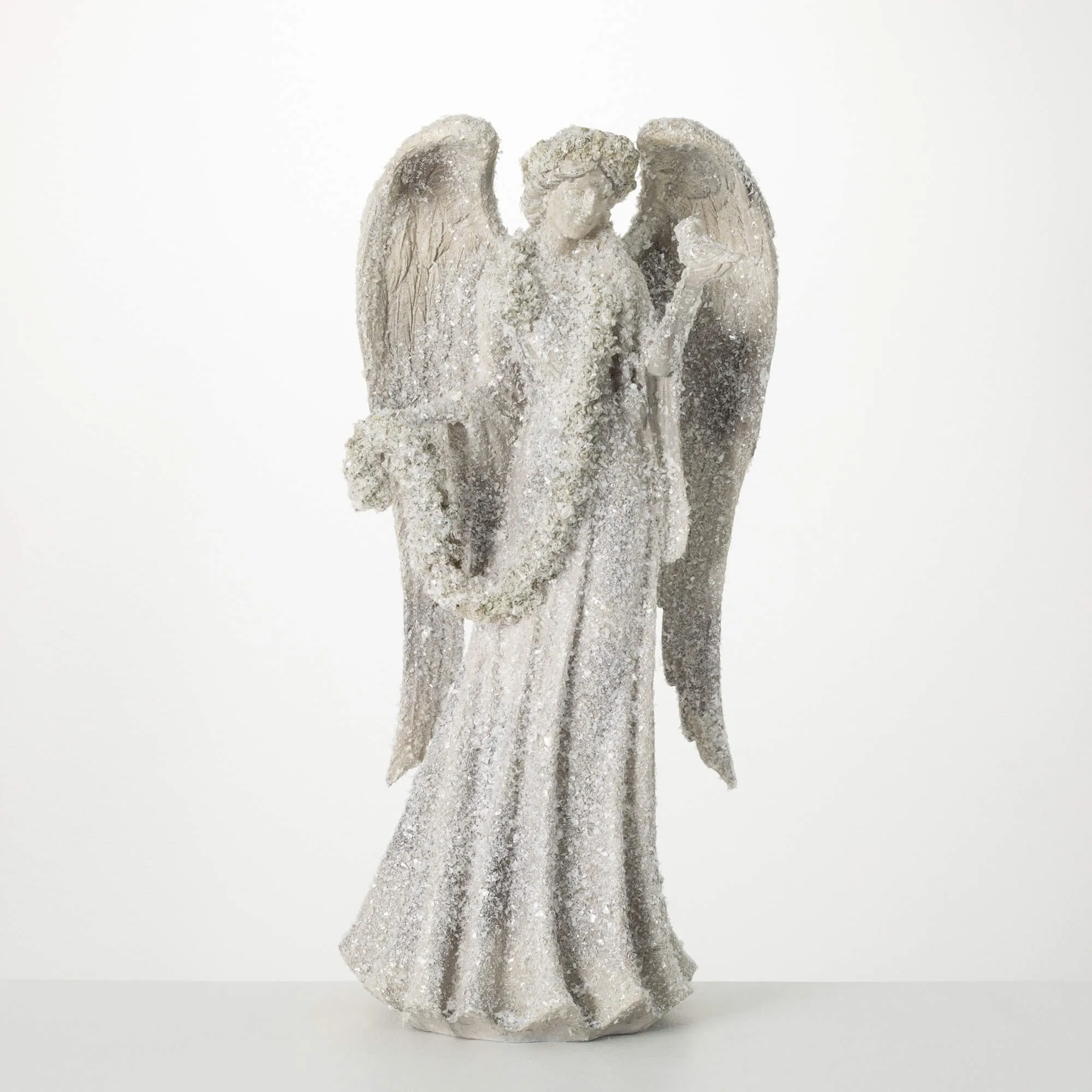 24"H Sullivans Large Frosted Angel Figure, Christmas Decor, Gray