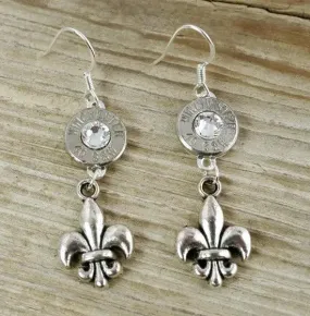 40 Caliber Mini Dangling Fleur De Lis Bullet Earrings