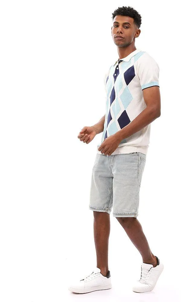 94794 Argyle Classic Collar Trendy Polo Shirt - Off White