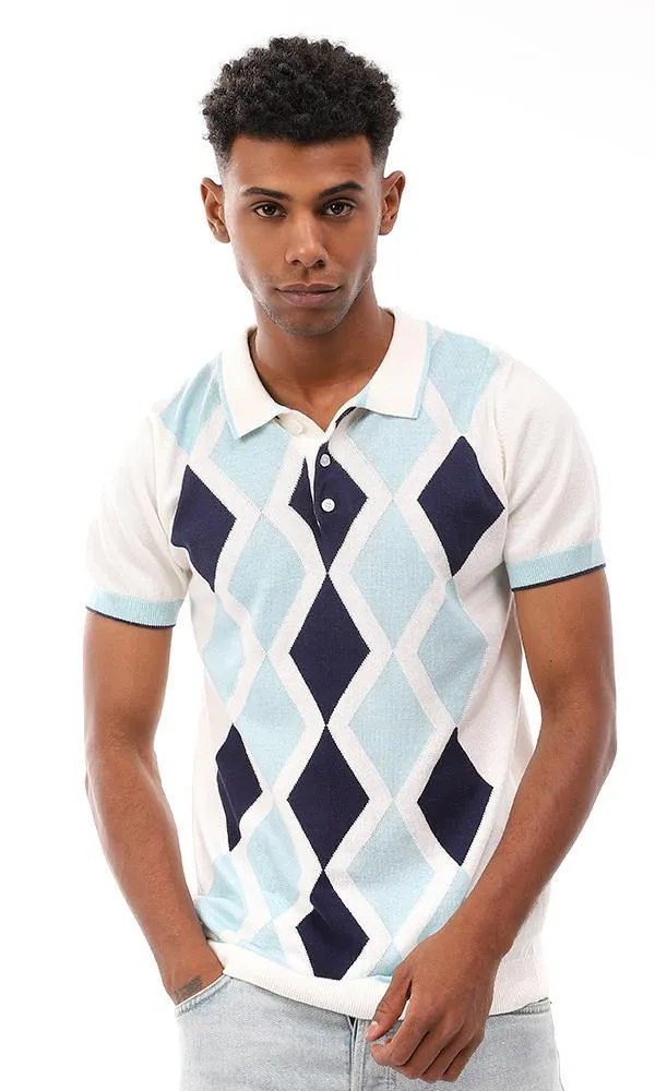 94794 Argyle Classic Collar Trendy Polo Shirt - Off White