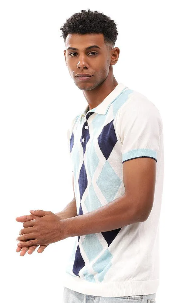 94794 Argyle Classic Collar Trendy Polo Shirt - Off White