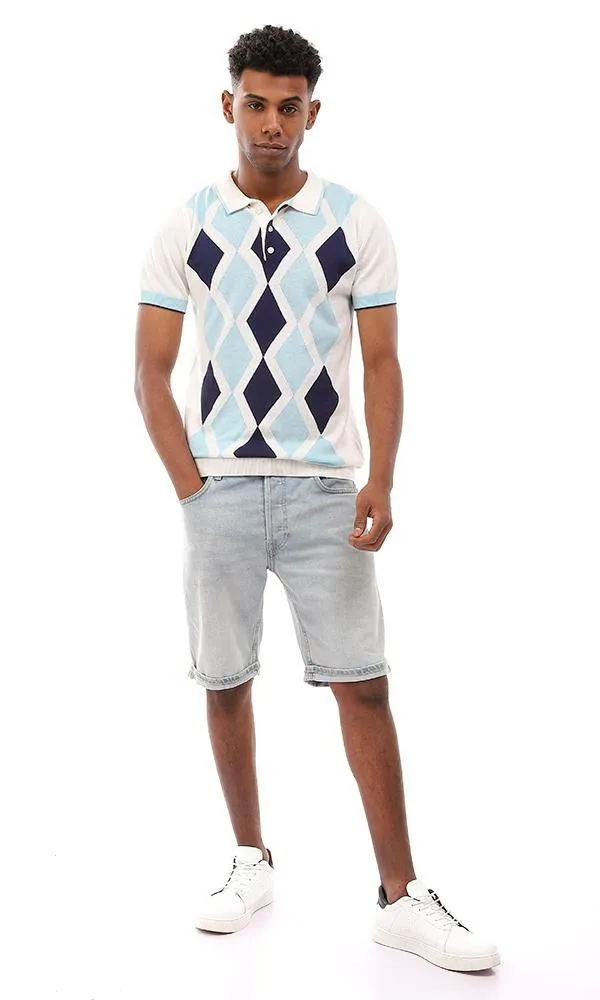 94794 Argyle Classic Collar Trendy Polo Shirt - Off White