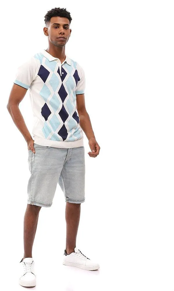 94794 Argyle Classic Collar Trendy Polo Shirt - Off White