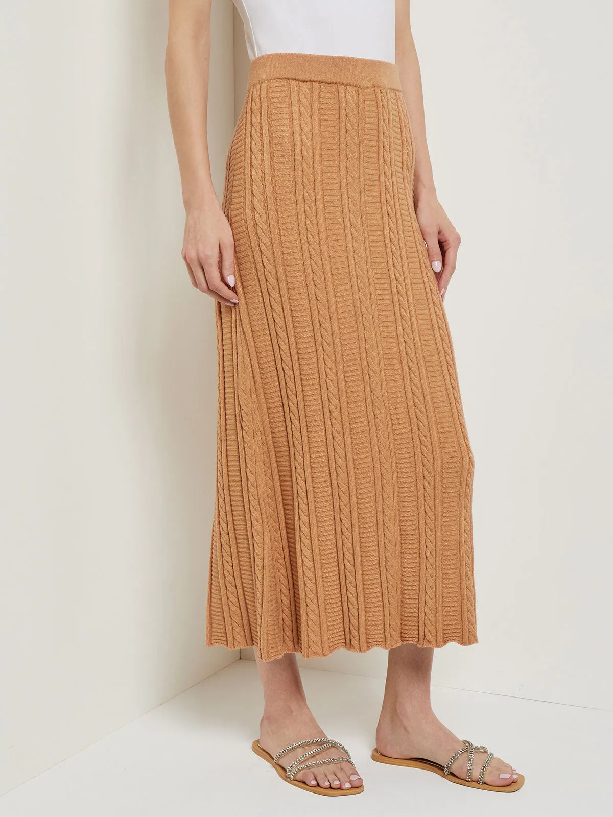 A-Line Cozy Cable Knit Midi Skirt