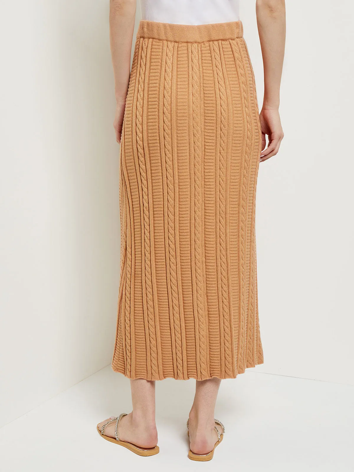 A-Line Cozy Cable Knit Midi Skirt