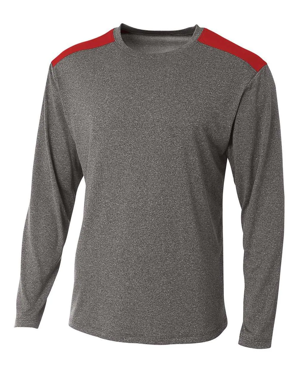 A4 N3101 Tourney Heather Long Sleeve Color Block Crew - Heather Scarlet