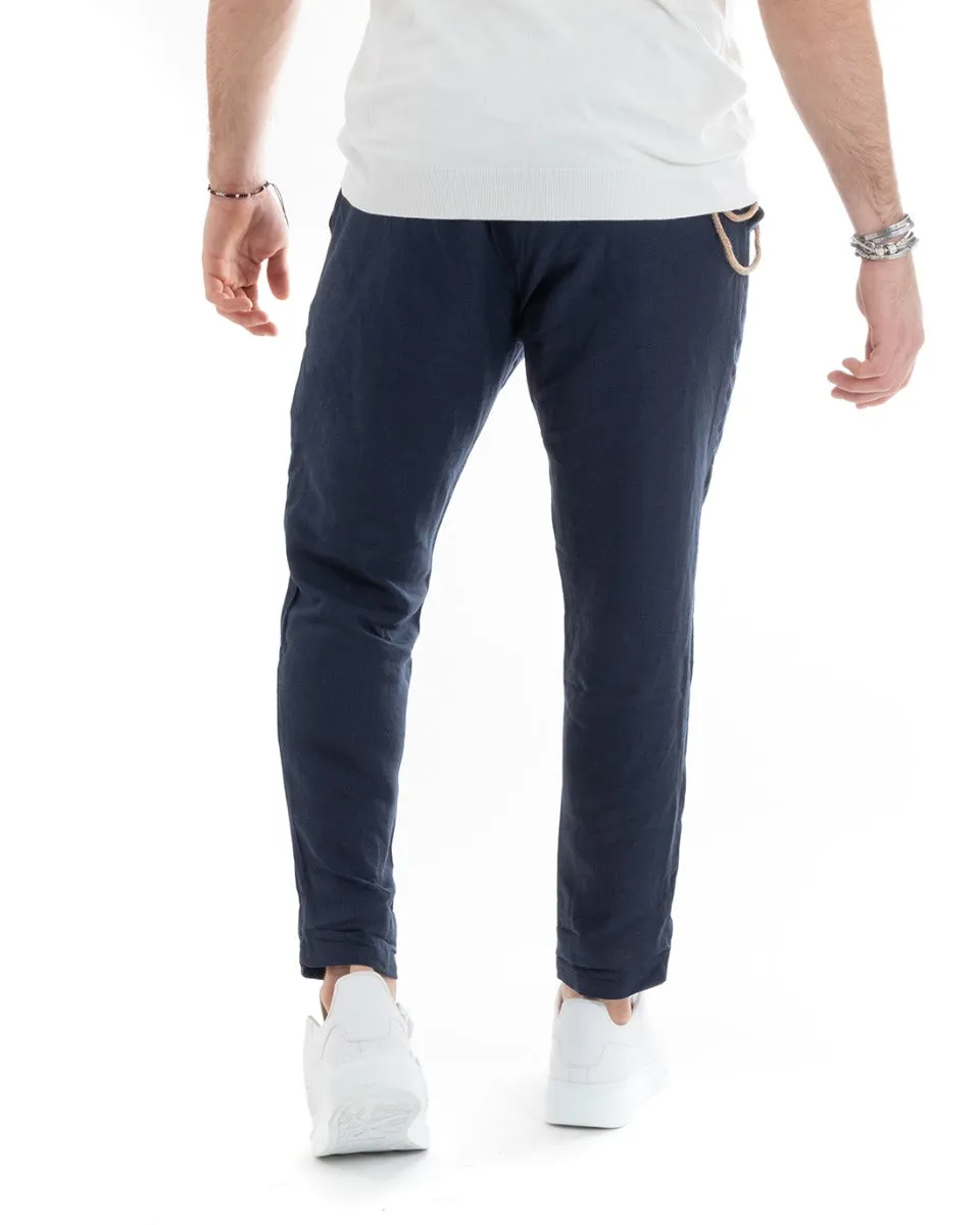 Abito Uomo Doppiopetto Completo Lino Sartoriale Giacca Pantaloni Tinta Unita Blu GIOSAL-OU2331A