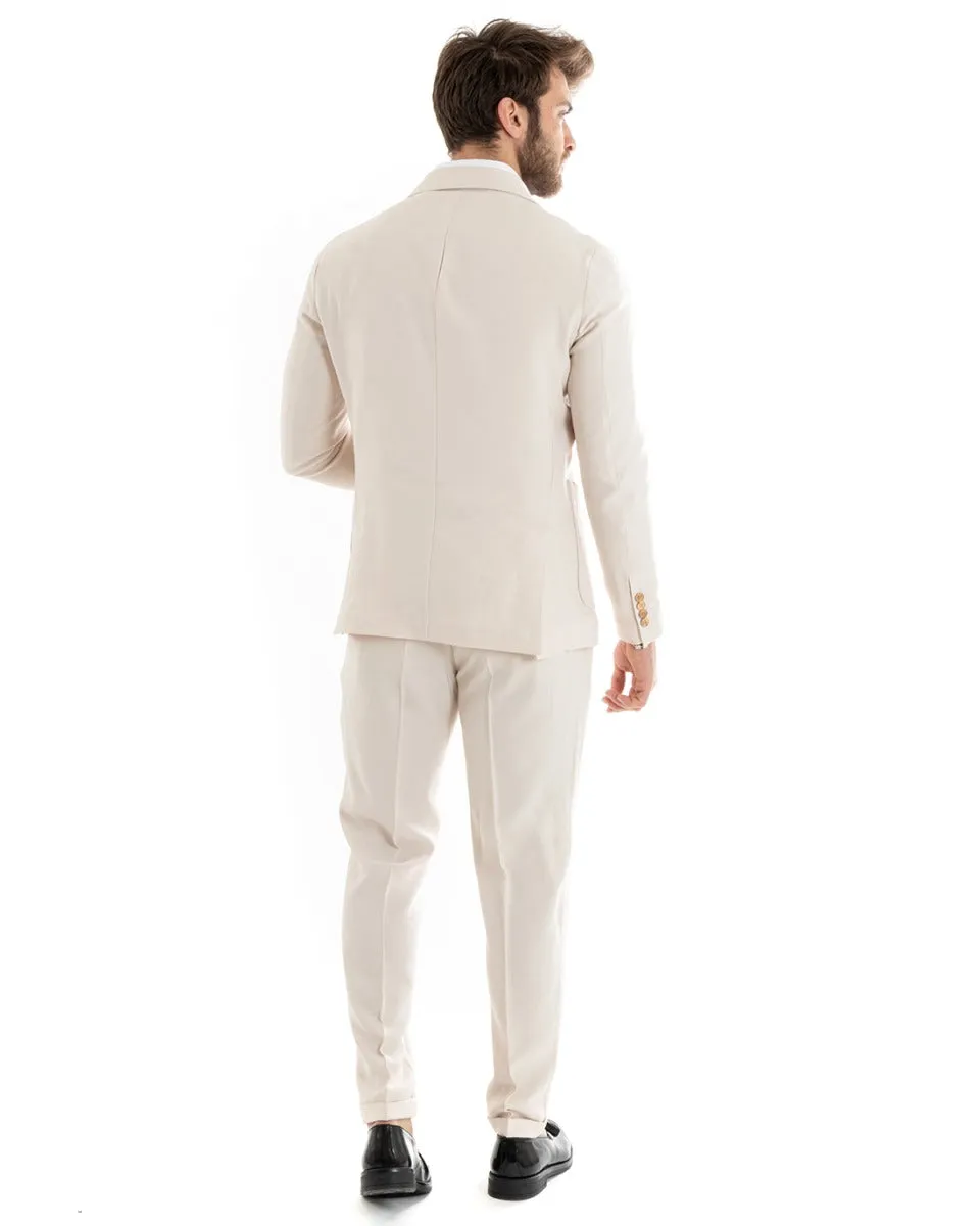 Abito Uomo Doppiopetto Vestito Viscosa Completo Giacca Pantaloni Panna Elegante Cerimonia GIOSAL-OU2274A