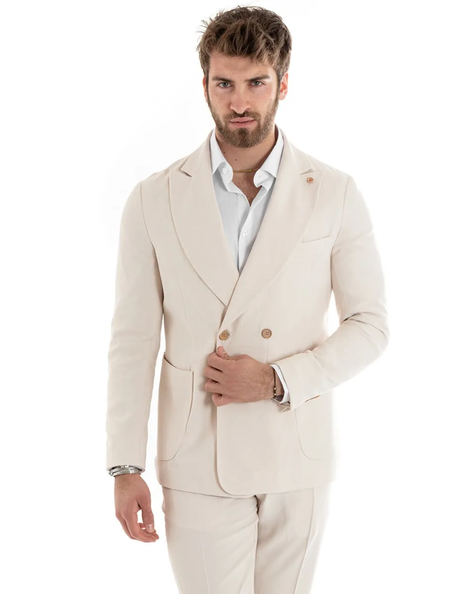 Abito Uomo Doppiopetto Vestito Viscosa Completo Giacca Pantaloni Panna Elegante Cerimonia GIOSAL-OU2274A