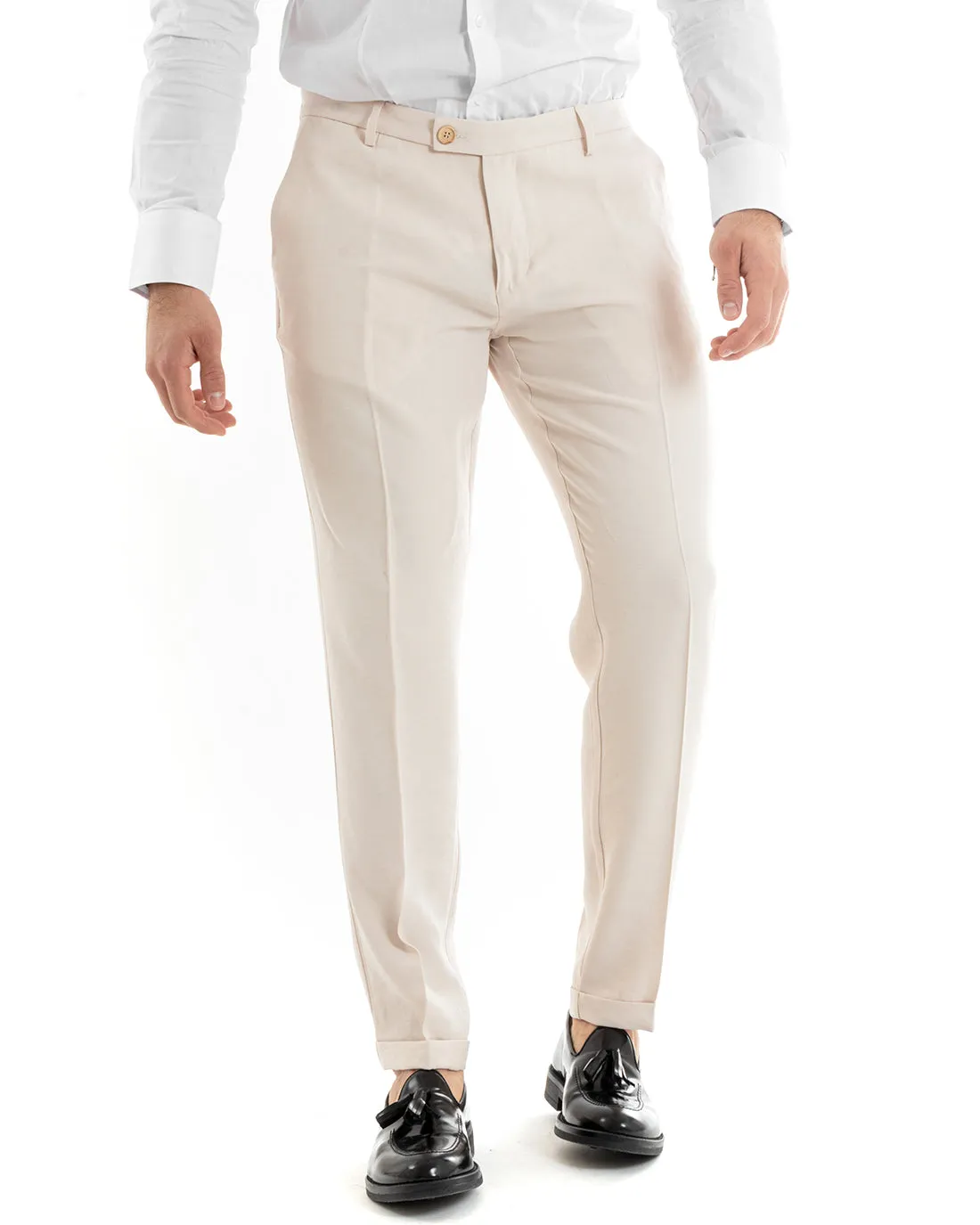 Abito Uomo Doppiopetto Vestito Viscosa Completo Giacca Pantaloni Panna Elegante Cerimonia GIOSAL-OU2274A