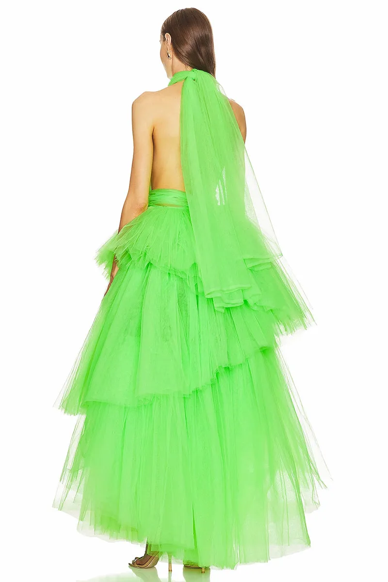 Accalia Tulle Halter Maxi Dress