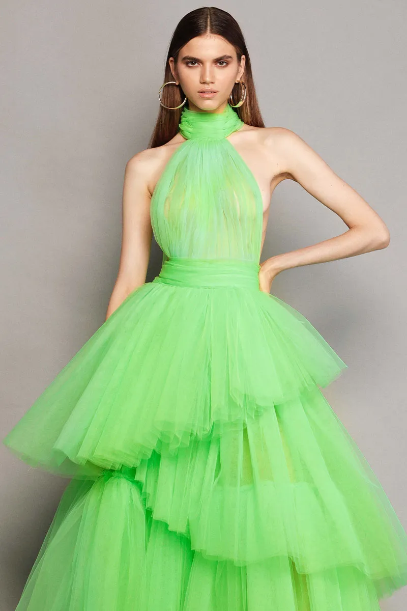 Accalia Tulle Halter Maxi Dress