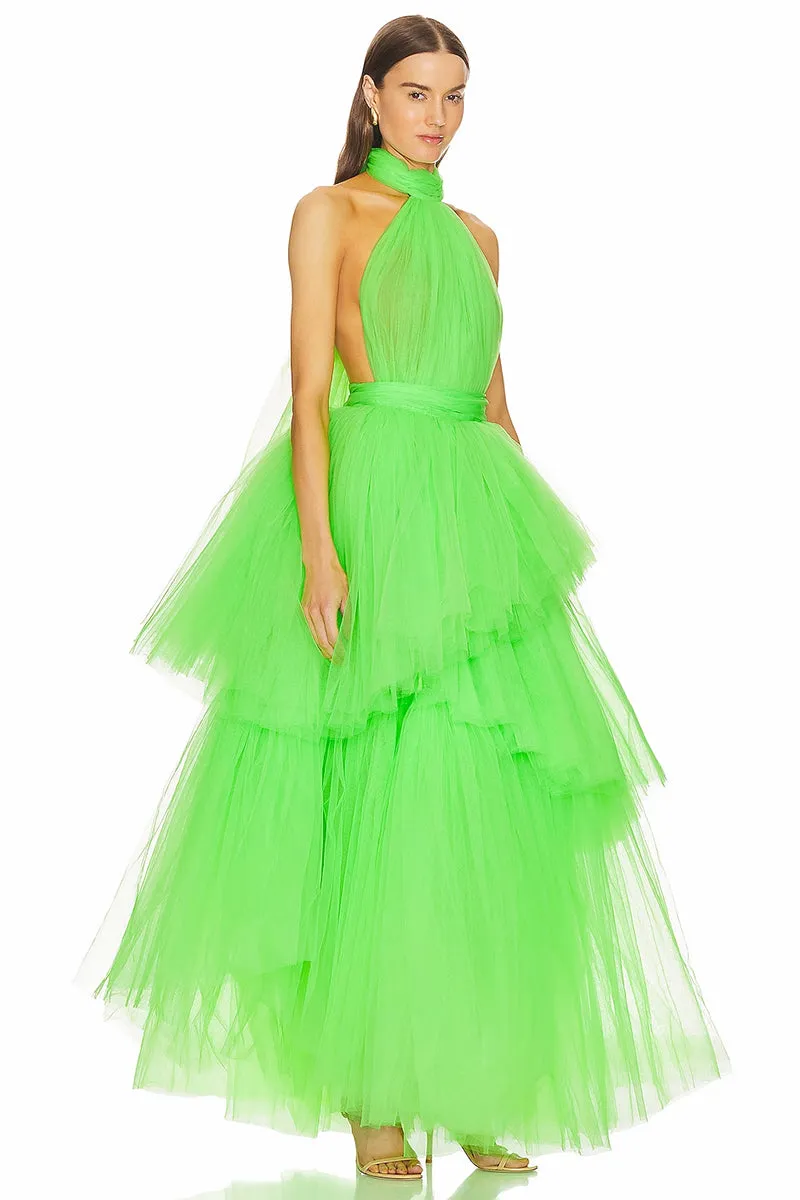 Accalia Tulle Halter Maxi Dress