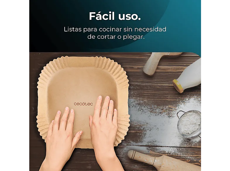 Accesorio freidora - Cecotec Cecofry Paper Pack, 230ºC, Apto freidoras de aire 5-6.5L, Pulpa natural 100%, Recubrimiento silicona alimentaria