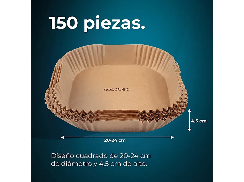 Accesorio freidora - Cecotec Cecofry Paper Pack, 230ºC, Apto freidoras de aire 5-6.5L, Pulpa natural 100%, Recubrimiento silicona alimentaria