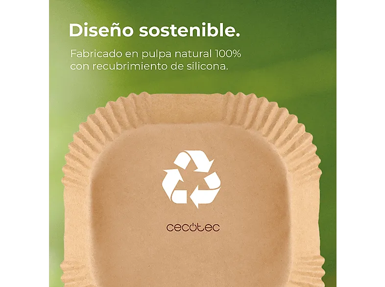 Accesorio freidora - Cecotec Cecofry Paper Pack, 230ºC, Apto freidoras de aire 5-6.5L, Pulpa natural 100%, Recubrimiento silicona alimentaria