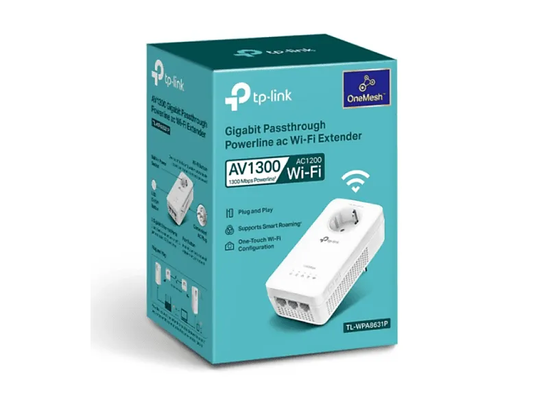 Adaptador PLC - TP-Link TL-WPA8631P, PLC AV1300, Wi-Fi AC1200 Doble Banda, 3 Puertos Gigabit, Blanco