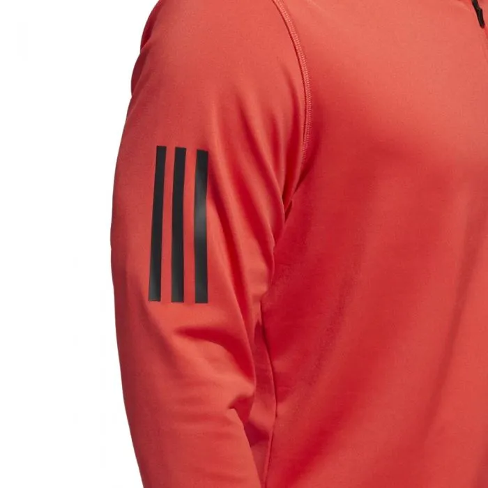 adidas 3-Stripe Midweight 1/4 Zip Golf Sweater - Coral/Black