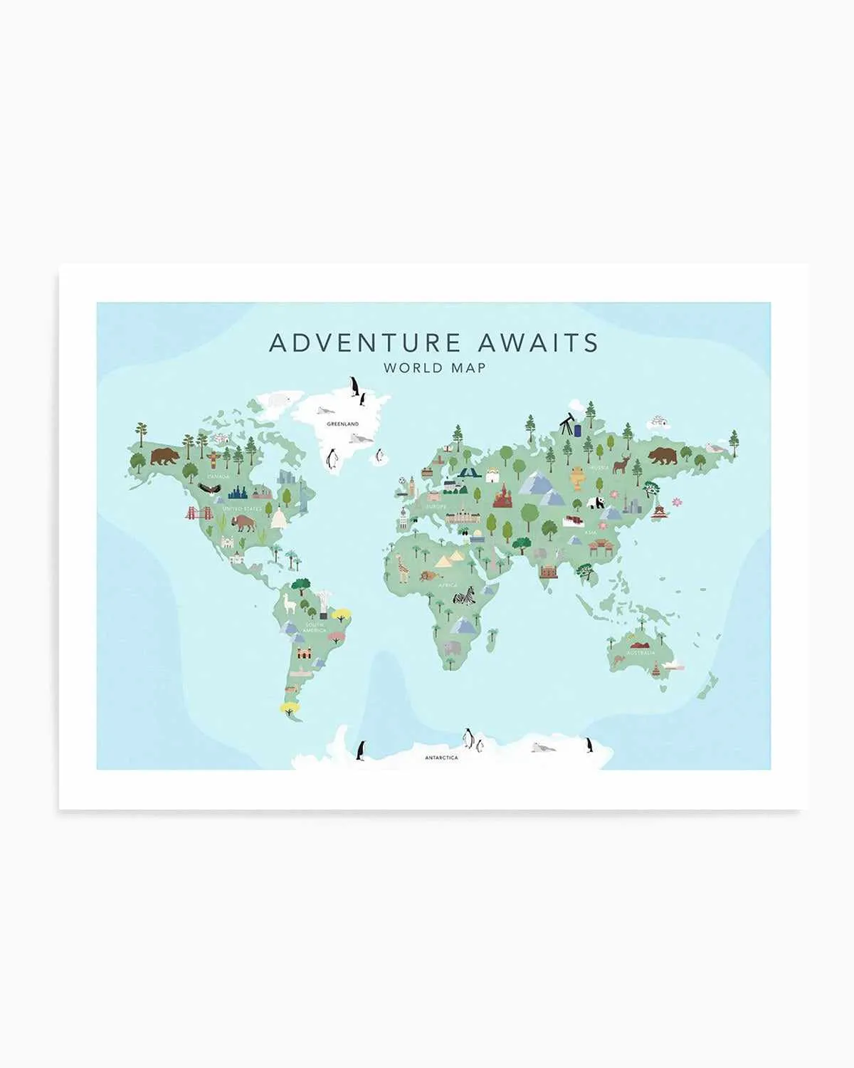 Adventure Awaits World Map | Blue Art Print