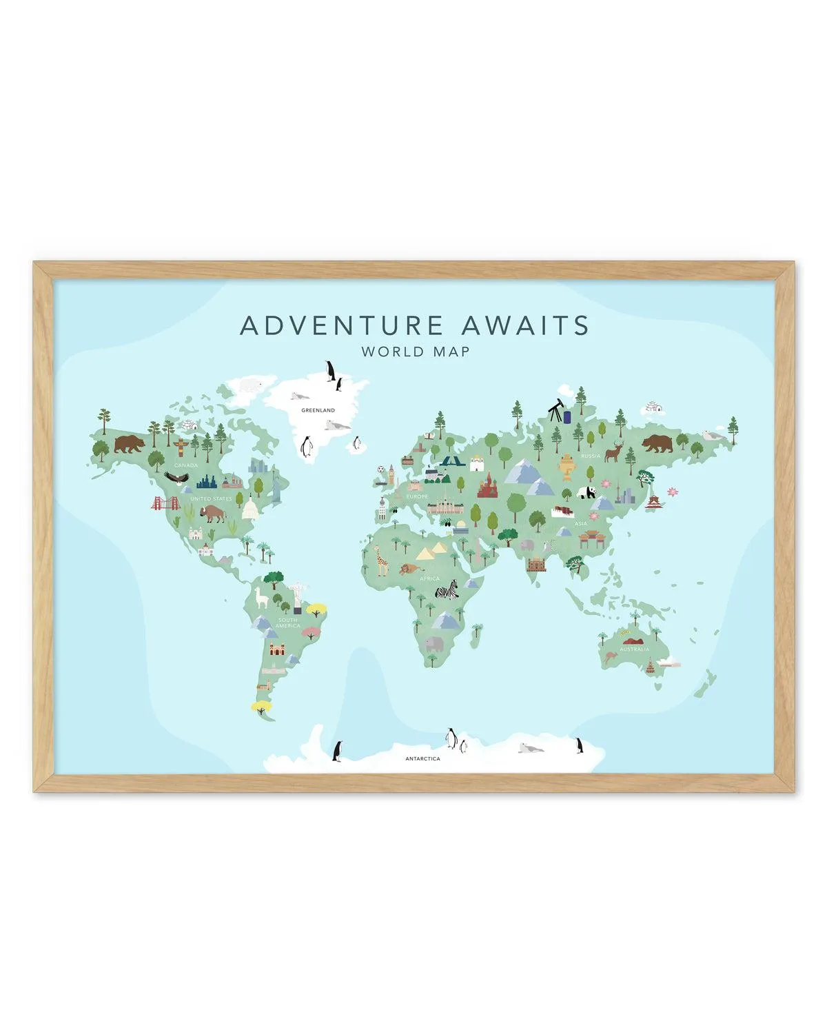 Adventure Awaits World Map | Blue Art Print