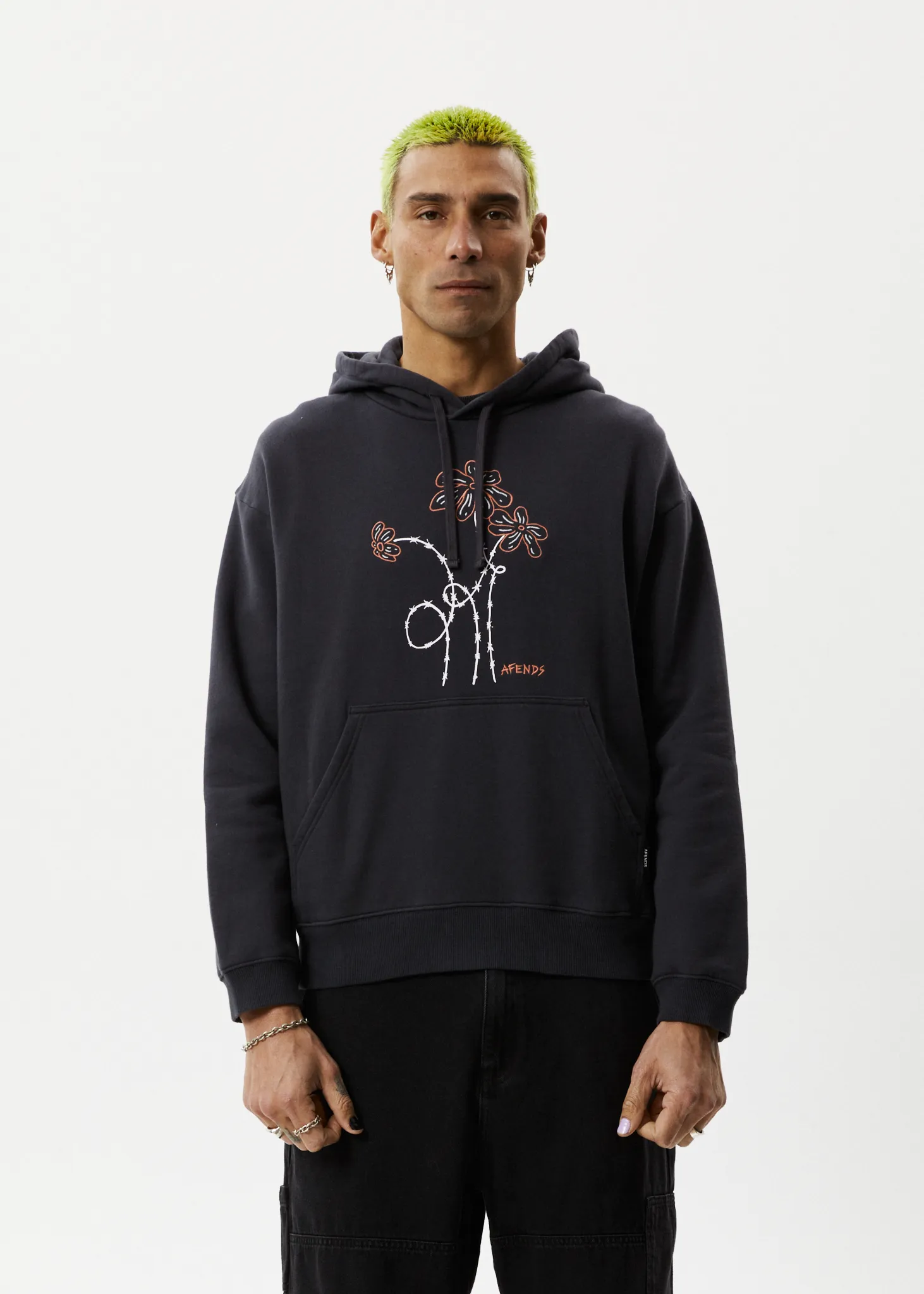 AFENDS Mens Dazed - Graphic Hoodie - Charcoal