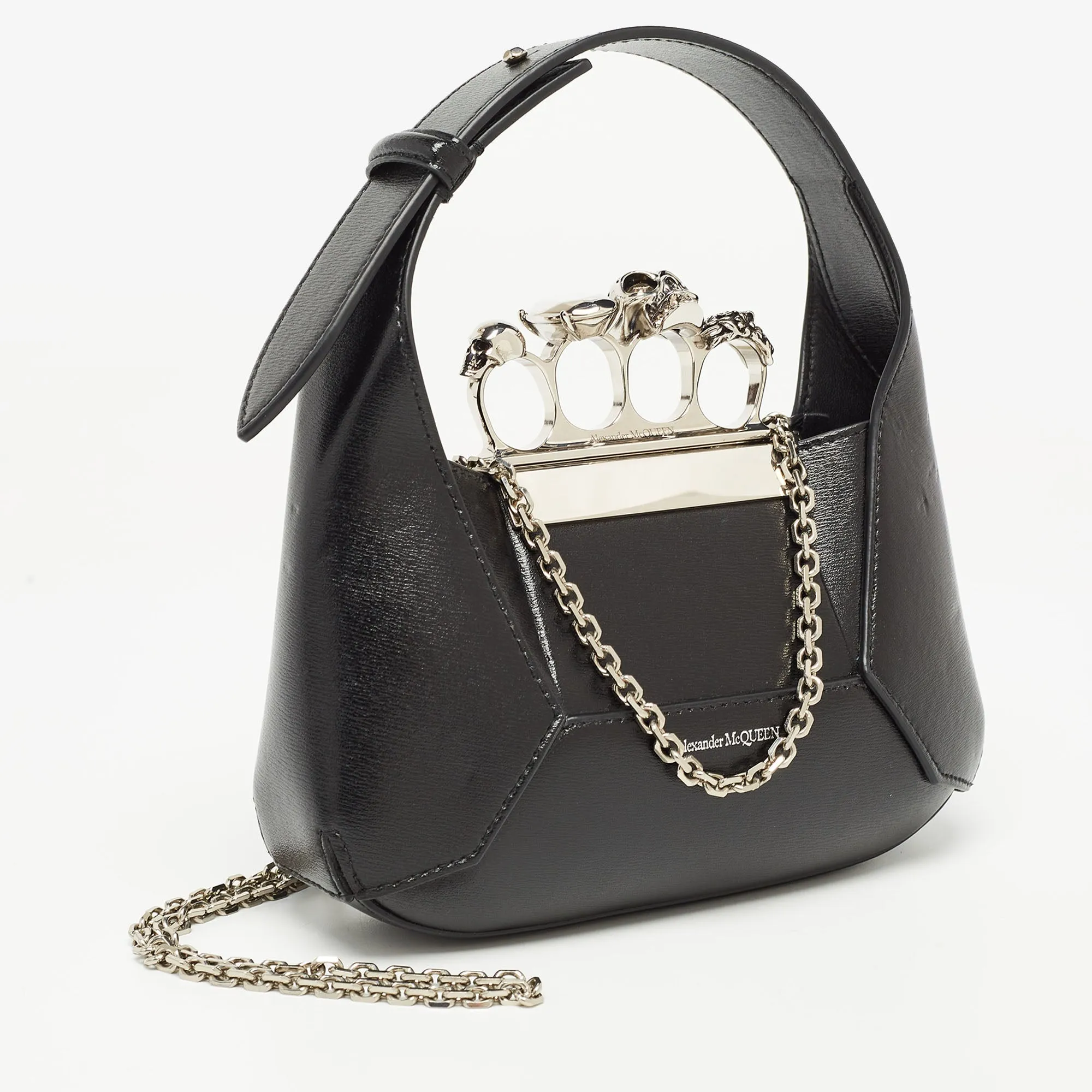 ALEXANDER MCQUEEN Black Leather Mini Jewelled Hobo