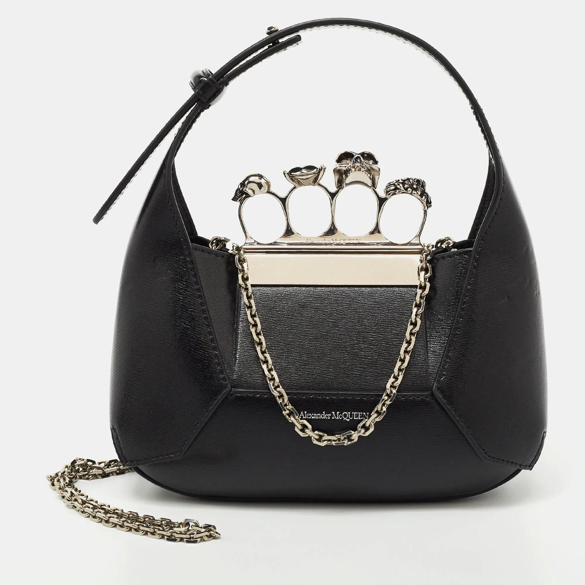 ALEXANDER MCQUEEN Black Leather Mini Jewelled Hobo