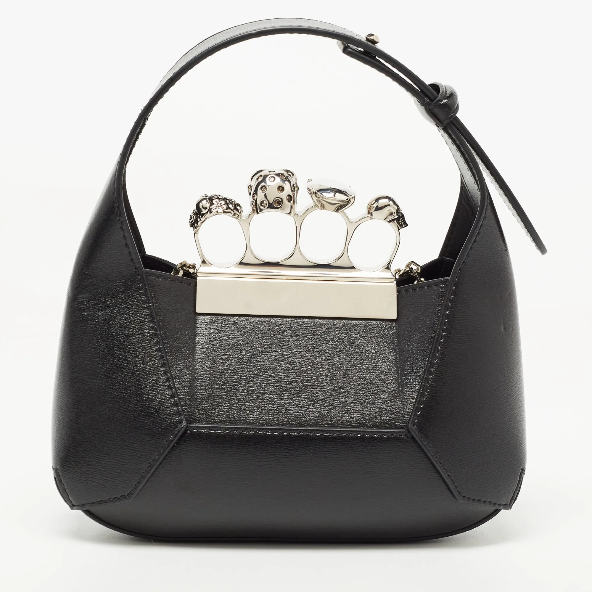 ALEXANDER MCQUEEN Black Leather Mini Jewelled Hobo