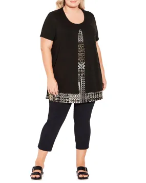 Alexia Overlay Tunic Top | Black / Tan