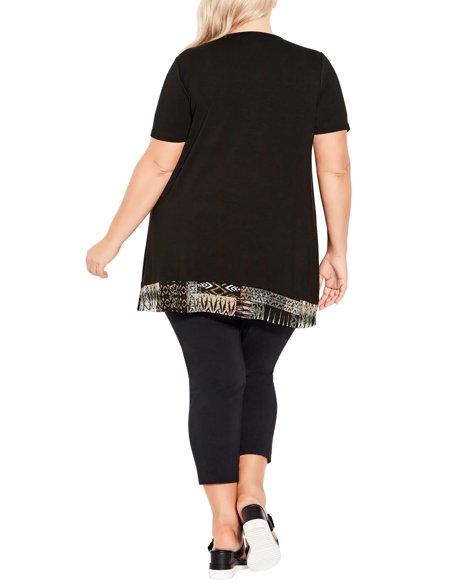 Alexia Overlay Tunic Top | Black / Tan