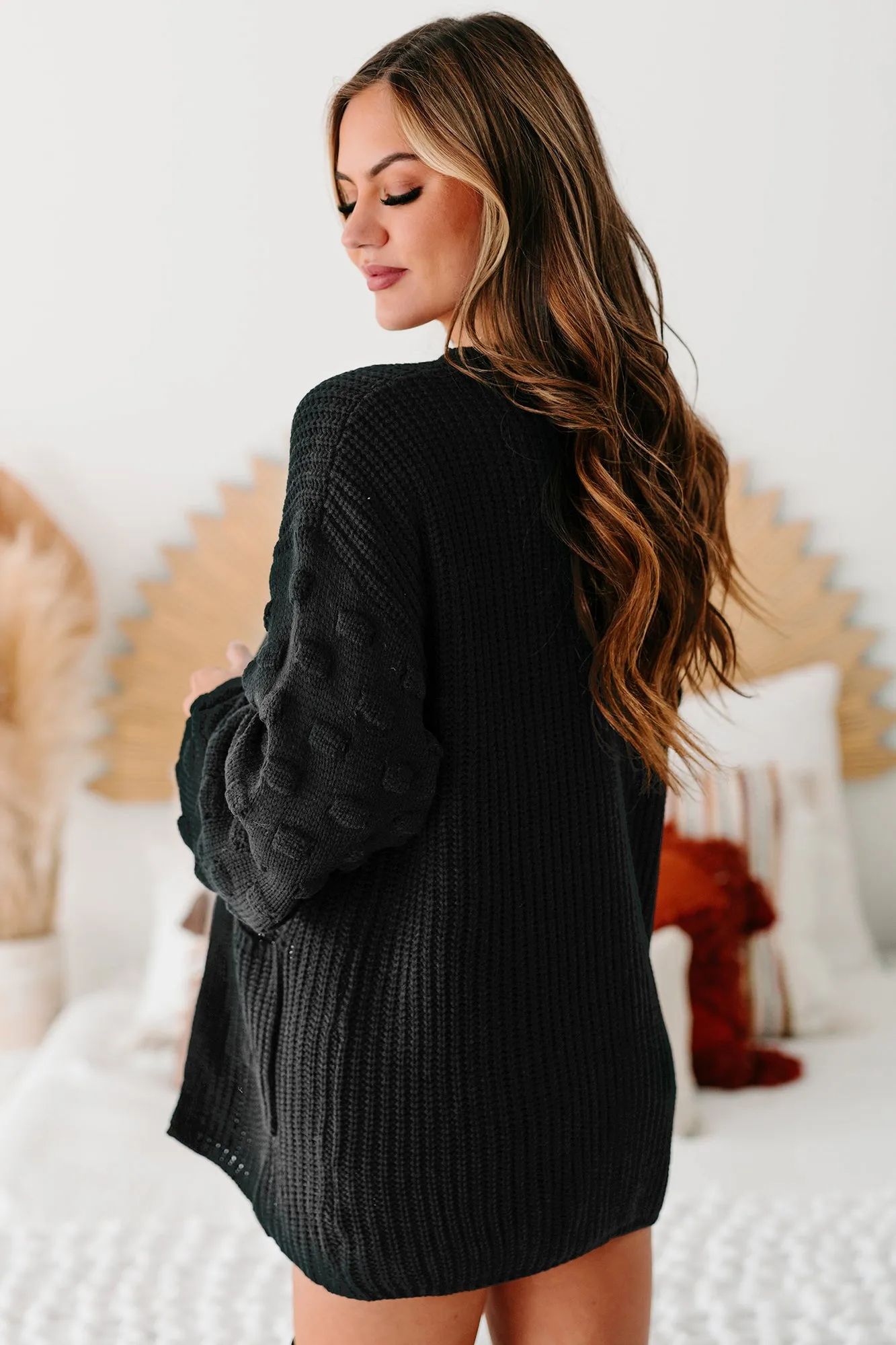 All That Matters Textured Sleeve Cardigan (Black)