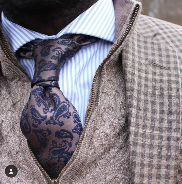 Amesbury Paisley Silk Tie, Brownish Gold / Navy